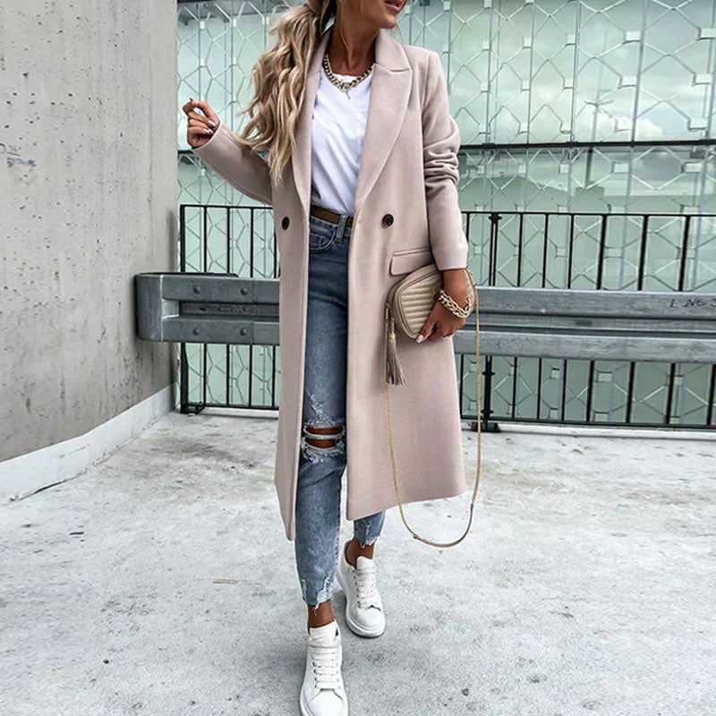 Long Autumn Coat for Women – Stylish Coat with Buttons and Classic Cut