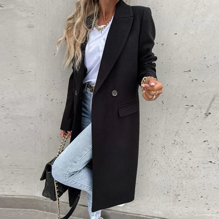 Long Autumn Coat for Women – Stylish Coat with Buttons and Classic Cut