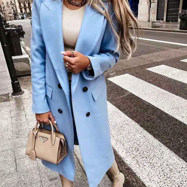 Long Autumn Coat for Women – Stylish Coat with Buttons and Classic Cut