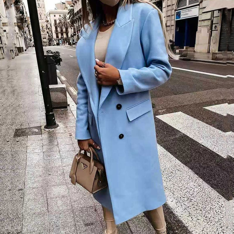 Long Autumn Coat for Women – Stylish Coat with Buttons and Classic Cut