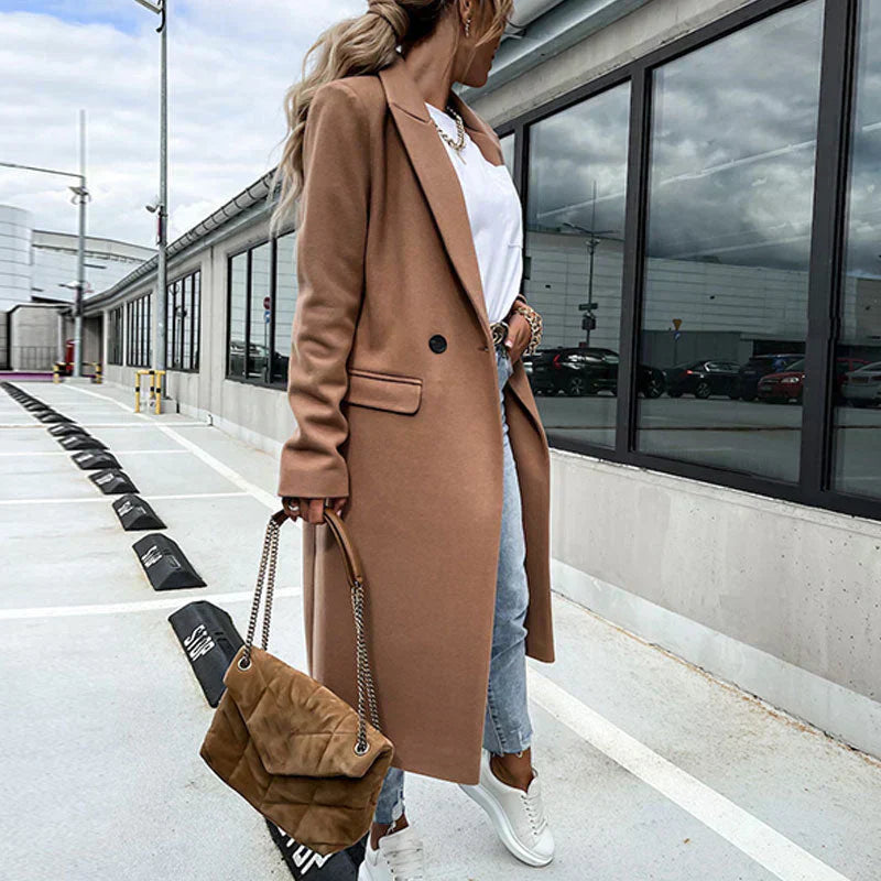 Long Autumn Coat for Women – Stylish Coat with Buttons and Classic Cut
