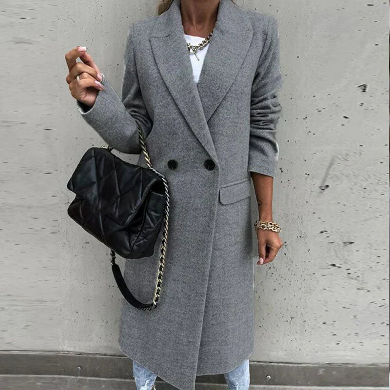 Long Autumn Coat for Women – Stylish Coat with Buttons and Classic Cut