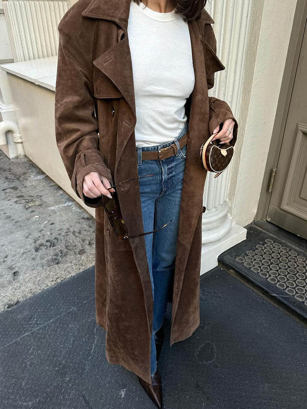 Veronika - Elegant Suede Trench Coat